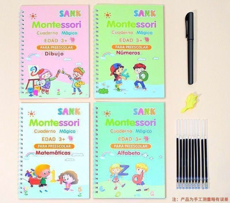 Set de 4 Cuadernos Mágicos de Caligrafía Montessori