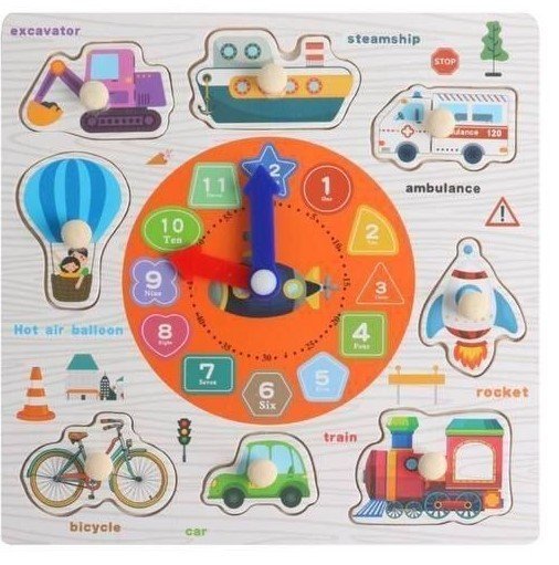 Reloj Didáctico con Rompecabezas y Pizarra 3 en 1