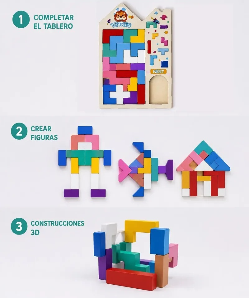Tetris   3D  Estilo Montessori de Madera