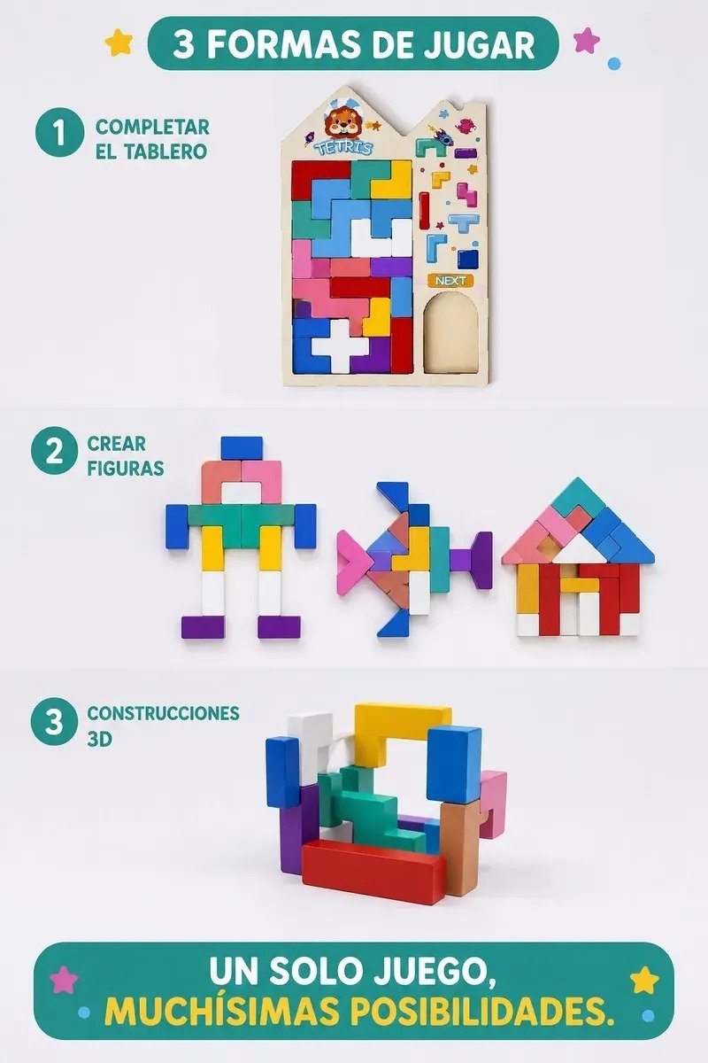Tetris   3D  Estilo Montessori de Madera